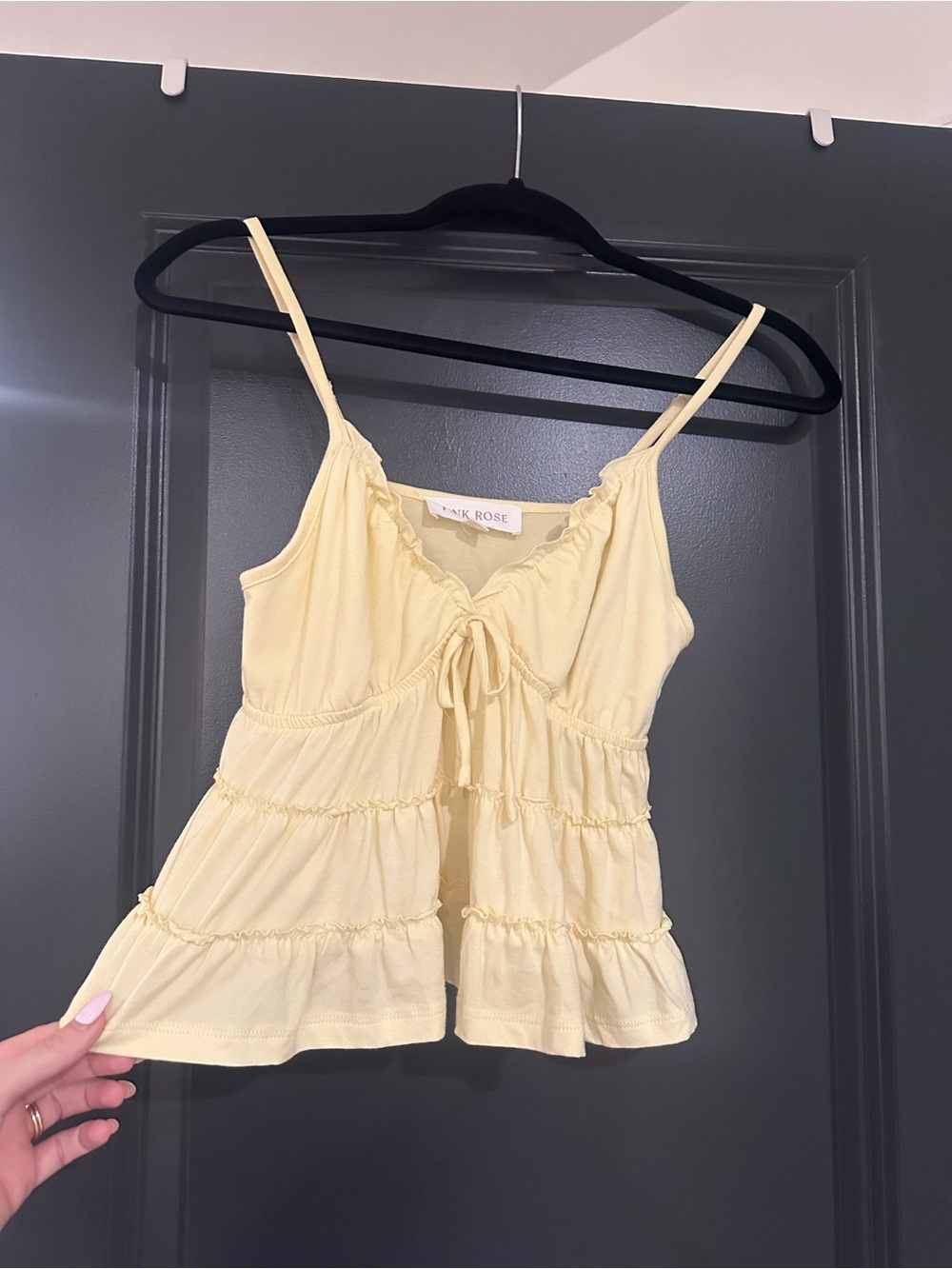 Pink Rose Pale Yellow Ruffle Top - Picture 2 of 3